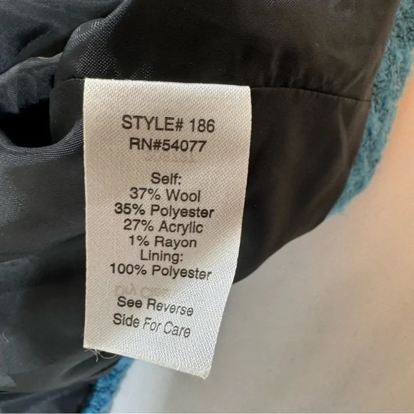 CAbi Wool Blend Turquoise Blue Button Up Jacket Blazer Lined Womens 4 - Picture 3 of 12